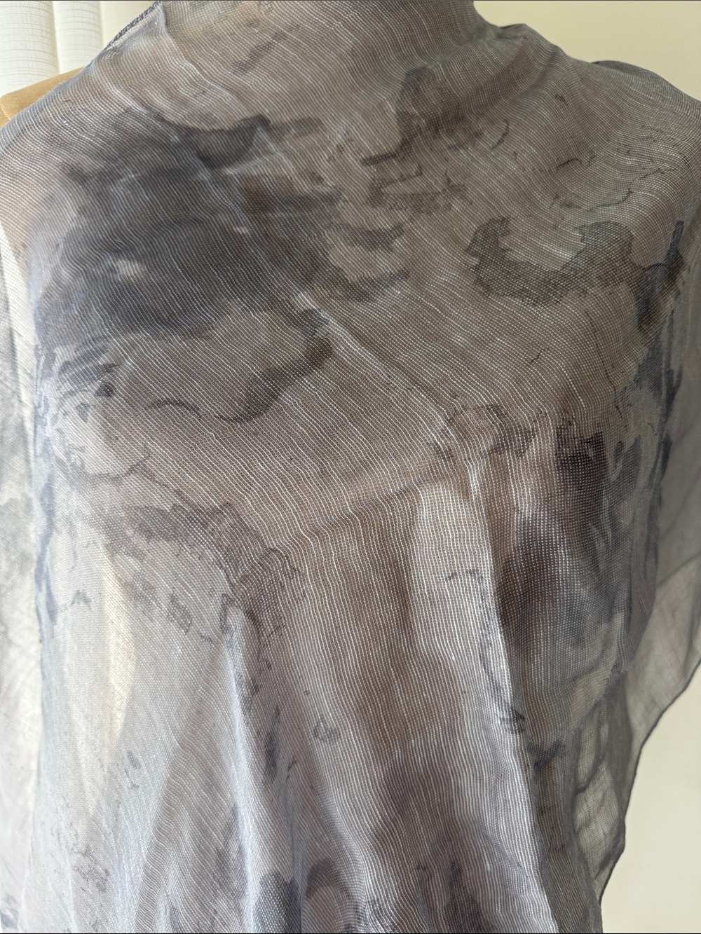 Tarnish slate blue silk/linen blend scarf. Made in Italy.